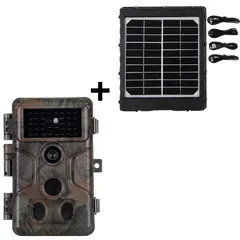 Bundle Wildkamera Wildtierkamera Jagdkamera 64MP 2304*1296p + Solarpanel-Kits 3W 8000mAh 12V/9V/6V Maximale Entfernung bis 90 Füße, 0,1s Auslöserzeit - A323