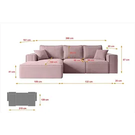 altdecor Ecksofa Cord 2-Sitzer Rosa