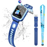 Kinder-Smartwatch-Telefon mit GPS und Anruf, 4G-, 360° drehbares HD-Touchscreen--, 4G WiFi-Videoanruf, Musikspieler, SOS, Anti-Verlust für Kinder - Blau