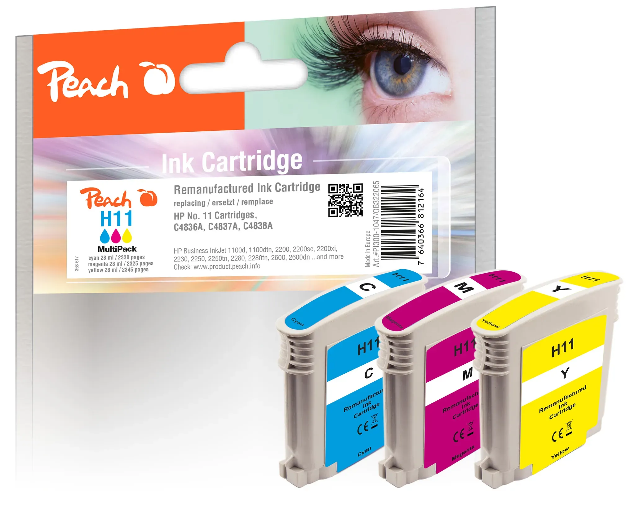 Peach Spar Pack Tintenpatronen kompatibel zu HP No. 11, C4836A, C4837A, C4838A