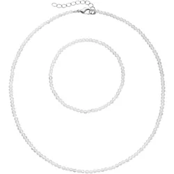 Ketten und Armband Set FIRETTI "Multipack Schmuck Geschenk Armkette Halskette", silber (silberfarben, kristallweiß, kristallweiß), Schmuck-Sets, Damen, Messing, Elasthan, Polyester, facettierte Edelsteine