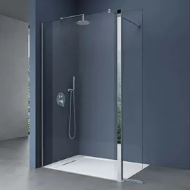 doporro Duschwand 50x200cm Walk-in mit 30cm Nebenteil, 10mm Duschabtrennung Bremen mit rundem Stabilisator, aus Echtglas Esg-sicherheitsglas Klarglas Inkl. Nanobeschichtung