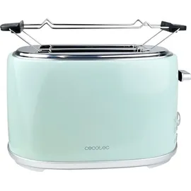 Cecotec Toaster 2 Scheiben Toast&Taste 1000 Retro Double Green, 980 W, 2 Breite und Kurze Schlitze von 3,8 cm, Edelstahl, Obere Roste, Regulierbare Leistung, Krümelschublade