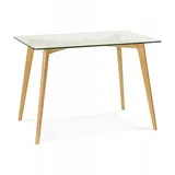 KADIMA DESIGN Esstisch Gerader Schreibtisch BUGY Kleiner rechteckiger Tisch mit Glasplatte, und Holzbeinen 120x80x75 cm Esstisch Holz, Glas weiß