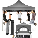 COBIZI Faltpavillon 3x3 Wasserdicht Stabil Winterfest mit Seitenwand,Pop Up Pavillon Partyzelt,Sonnenschutz Gartenpavillon,Pavillon Faltbar mit Tasche mit Rollen(3 mal 3m Grau)