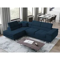 bromarkt Ecksofa ANTON Schlaffunktion Bettkasten L-Form 275x202x90cm Blau - Blau