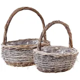 Viana Dekokorb Weidenkorb-Set mit Henkel oval, geflochten, natur/weiß - 2 Größen für