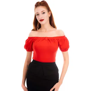Ro Rox Bella Schulterfreie Oberteil Pin Up 50er Jahre Vintage Retro Rockabilly Pinup Top - Rot (2XL) - XXL