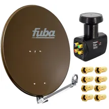 Fuba DAL 800 B Satellitenantenne Alu Braun 80cm LNB Quad zum Direktanschluss SAT bis 4 Teilnehmer 8x F-Stecker
