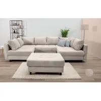 Wohnlandschaft COLLECTION AB "Toni U-Form, B: 298 cm", beige, B:298cm H:44cm T:184cm, 100%Polyester, Sofas, Wohnlandschaft, mit Hocker & 3 Zierkissen, Federkern, Topseller