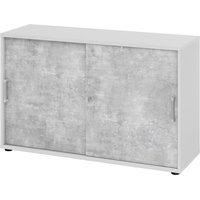 bümö Schiebetürenschrank "2OH" - Aktenschrank abschließbar, Sideboard Schrank mit Schiebetüren in Grau/Beton - Büroschrank aus Holz mit Schiebetür,
