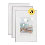 walther design Bilderrahmen silber 30 x 45 cm 3er Pack, New Lifestyle Kunststoffrahmen KV045S3