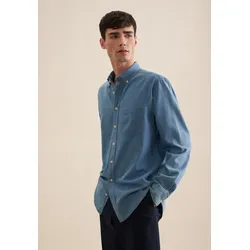Businesshemd »Schwarze Rose«, Regular Langarm Button-Down-Kragen Uni, Gr. L (42) - normale Ärmellängen, blau, , 43185613-42 normale Ärmellängen