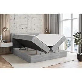 altdecor Boxspringbett mit Matratze und Topper, Polsterbett mit Bettkasten, Bett mit Stauraum H4-Matratze, Doppelbett, Springboxbett - MOETI - Grau Monolith 84
