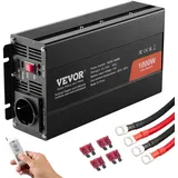 Vevor Wechselrichter mit reiner Sinuswelle 1000W DC 12V AC 230V Spannungswandler mit 2 AC-Steckdosen 2 USB-Anschlüssen 1 Typ-C-Anschluss Fernbedienung für kleine Heimgeräte wie Smartphone-Laptop