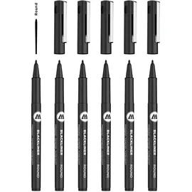 Molotow Blackliner Rundspitze (Fineliner mit permanenter, dokumentenechter Tinte) 6 Stück schwarz