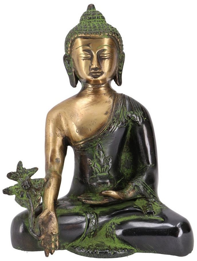 Guru-Shop Buddhafigur Buddha Statue aus Messing Medizin Buddha 18 cm.. grün