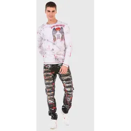 Cipo & Baxx "Sweatshirts", Herren, Gr. M, weiß, 50% Baumwolle, 50% Polyester, bedruckt, regular fit, Rundhals, Shirts T-Shirt, mit coolem Allover-Muster