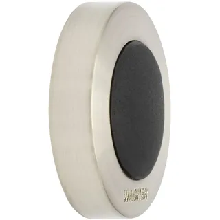 Wagner Design-Wand-Türstopper SCREW OR GLUE/Schrauben oder Kleben - Durchmesser Ø 40 x 10 mm, Metall gebürstet, Edelstahloptik, thermoplastischer Kautschuk schwarz- 15514011