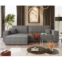 Lookway Ecksofa Gepolstertes CARLOS L-Form, Cord-Stoff, mit Schlaffunktion und Bettkasten, Seite universal grau 100 cm