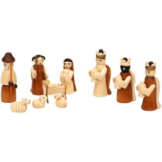 Dekohelden24 Holz Krippenfiguren als 10er Set, Maße L/B/H: 1,7 x 2,8 x 5 cm., VSGWK89, Natur/Braun, 10er Set, 5 cm