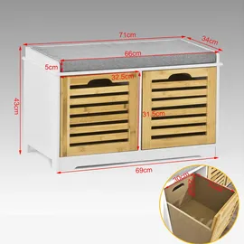 SoBuy Schuhbank Natur, Holzwerkstoff, 71x43x34 cm, Garderobe, Garderobenbänke, Schuhbänke