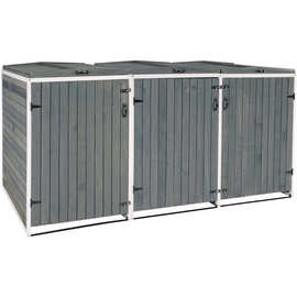 MCW XL 3er-/6er-Mülltonnenverkleidung MCW-H74, Mülltonnenbox, erweiterbar 126x238x98cm Holz MVG ~ grau-weiß