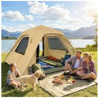 Outsunny Instant-Pop-Up-Zelt mit Regenschutz, Outdoor Familienzelt für 2-3 Personen wasserdicht Kuppelzelt mit 2 Türen 2 Fenstern Tragetasche Khaki