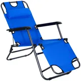 Outsunny Sonnenliege mit Kissen, klappbare 2-stufige Gartenliege, 2-in-1 Relaxliege, Metall Oxfordstoff, Blau 118 x 60 x 80 cm