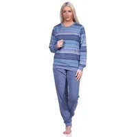 Normann Frottee Schlafanzug Bündchen Streifendesign - 75856 in elegantem