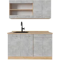 Vicco Küchenzeile R-Line 140 cm Beton/Goldkraft Eiche