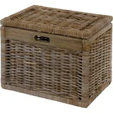 Hoher Korb ,Regalkorb, Schrankkorb mit Deckel Rattan geflochten / Farbe Grau
