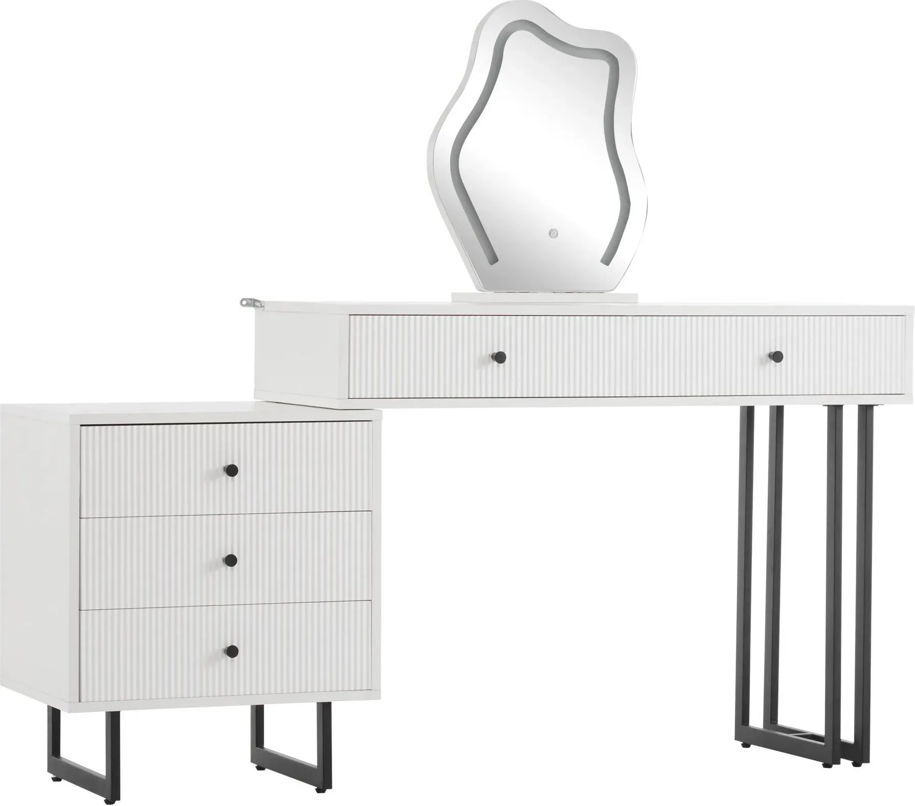 Schminktisch mit dimmbarer LED-Beleuchtung, verstellbarem Spiegel und ausziehbarer Tischplatte, 100x40x76 cm, Weiß