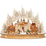 SIKORA 3D LED Holz Schwibbogen Winterdorf B:42 cm
