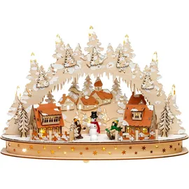 SIKORA 3D LED Holz Schwibbogen Winterdorf B:42 cm