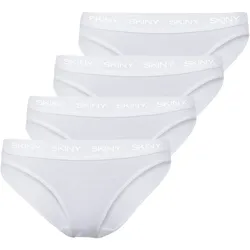 SKINY Damen Rio Slip, 4er Pack - Unterwäsche, Unterhose, Baumwolle, Logobund, Feinripp, einfarbig Weiß 42