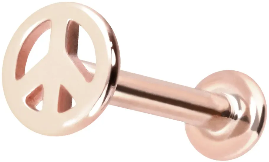 14 Karat Gold Labret mit Push Fit PEACE-ZEICHEN