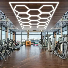 Barberpub Hexagon LED Garage Light, 68970LM 6500K Hexagon LED Beleuchtung für Werkstatt, Friseursalon, 14 Grid, LP005/nicht dimmbar, Aluminiumrahmen