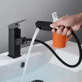 Waschtischarmatur Mit Ausziehbarer Brause – Schwarze Badarmatur, Modernes Design, 18 Cm Hoch