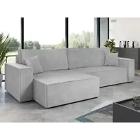 MIRJAN24 Ecksofa Karl Maxi Cord, Eckcouch, Couch mit Bettkasten und Schlaffunktion, L-Form, Ottomane universal, Dekorative Kissen-Set (Farbe: Poso ... - Grau
