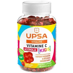 Acerola Vitamin C Kids - 60 Kaugummis - Erwachsene & Kinder ab 3Jahren - Nahrungsergänzungsmittel, vegan, Erdbeergeschmack - Vorübergehende Müdigkeit und Immunabwehr