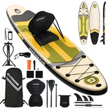 Stand Up Paddling Board mit Sitz und Allem Zubehör,335 cm Board für 2+1 Personen/Familien, Standup Paddle Board Komplett Set Tragetasche Paddel Finnen Luftpumpe Leash Repair Kit (Dünenwelle)