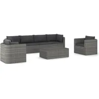 vidaXL 7-tlg Garten-Lounge-Set mit Kissen Poly Rattan Grau