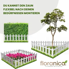 Floranica 4 Stk. Zierzaun aus Holz 100 x 40 cm Weiß imprägniert Steckzaun als Beeteinfassung Rasenkante Tierzaun Bauernzaun - Weiß
