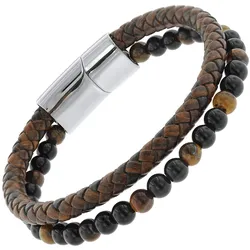 trendor 75877 Herren-Armband Leder Braun / Onyx / Tigerauge