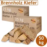 Flameup - Kiefer Brennholz Kaminholz 50 kg Holz Für Ofen und Kamin Kaminofen Feuerschale Grill Feuerholz 30 cm Holzscheite Wood Kammergetrocknet