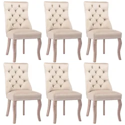Merax Polsterstühle(Set, 6 St), Stuhl Beige Samt Esszimmerstuhl, hohe Rückenlehne, mit Knopfsteppung, Gestell aus Massivholz, Beige