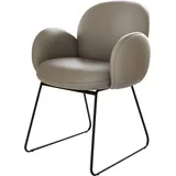 DeLife Esszimmerstuhl Nube-Flex mit Armlehnen Echt-Leder Schlamm Kufengestell Schwarz Taschenfederkern Esszimmerstühle