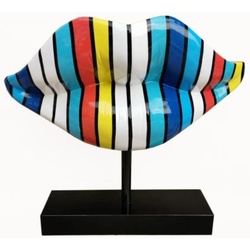 Casa Padrino Designer Deko Skulptur Lippen Mund mit Ständer Mehrfarbig / Schwarz 55 x H. 45 cm - Designer Deko Accessoires
