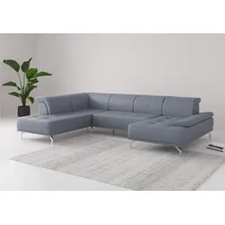 Wohnlandschaft PLACES OF STYLE "Caluna", bunt (graublau), B:334cm H:81cm T:235cm, Sofas, Inkl.Sitztiefenverstellung